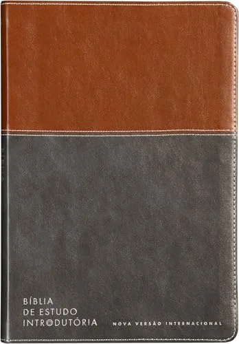 bíblia de estudo introdutória nvi, letra tradicional, fonte leitura perfeita, capa luxo marrom e cinza chumbo