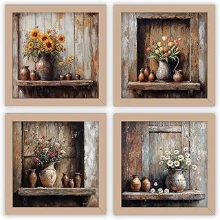 Kit 4 Quadros Sala Banheiro Flor Vasos