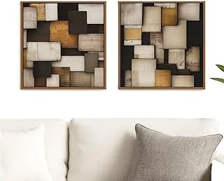 Kit 2 Quadros Abstratos Geométricos Dourados