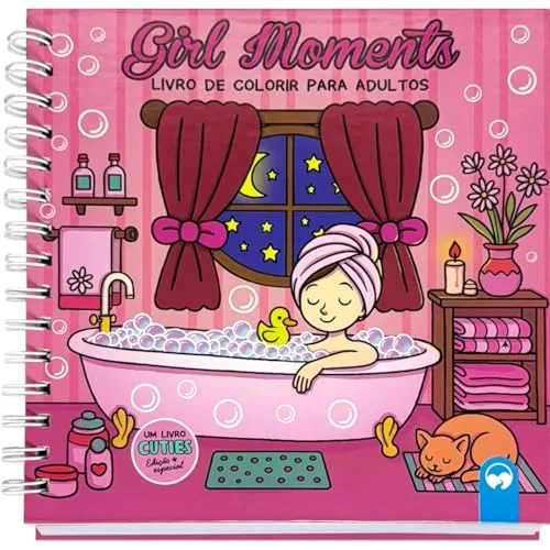Cuties Edição Especial de Luxo – Girl Moments: Livro de Colorir para Adultos com Capa dura, Ilustrações de Momentos de Garotas e Lâmina de Acetato