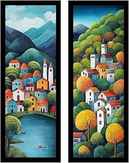 Kit 2 Quadros Village Pintura Colorida