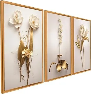 Trio Decorativo Dourado Floral 3 Peças