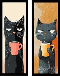 Kit 2 Quadros Cozinha Gatos e Café